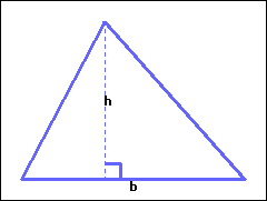 a triangle with one side parallel to the ground; this side is marked as h; the height is marked as h
