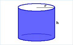 a cylinder width its height marked h and its base radius marked r