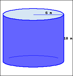 a cylinder of height 10 m and base radius 6 m