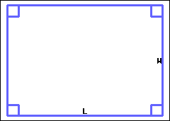 a rectangle with the length marked as L and width marked as W