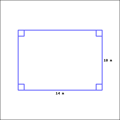 a rectangle with a base of 14 m and a height of 10 m